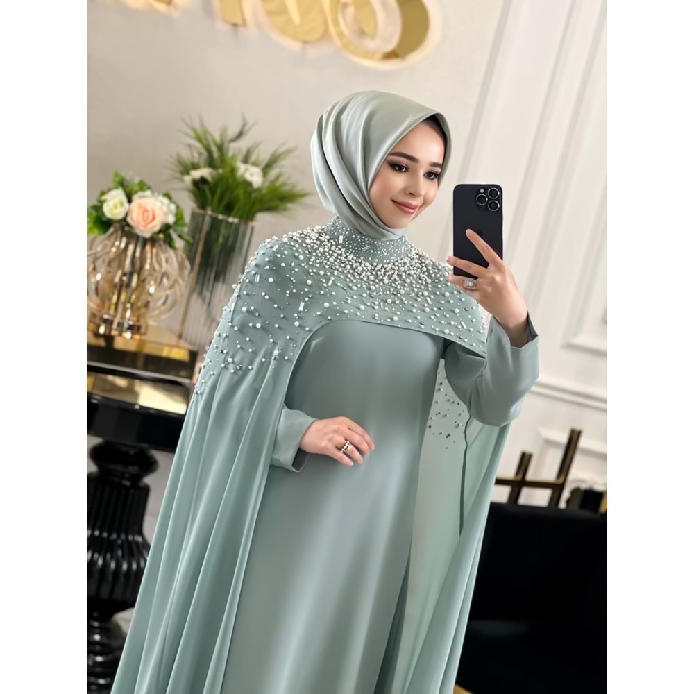 BEESA MİNT YEŞİLİ İNCİ ABAYA TAKIM