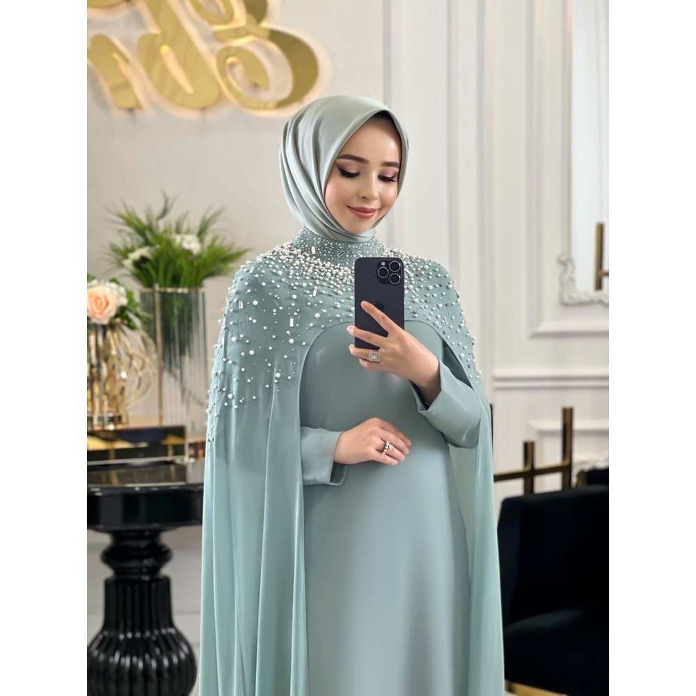 BEESA MİNT YEŞİLİ İNCİ ABAYA TAKIM