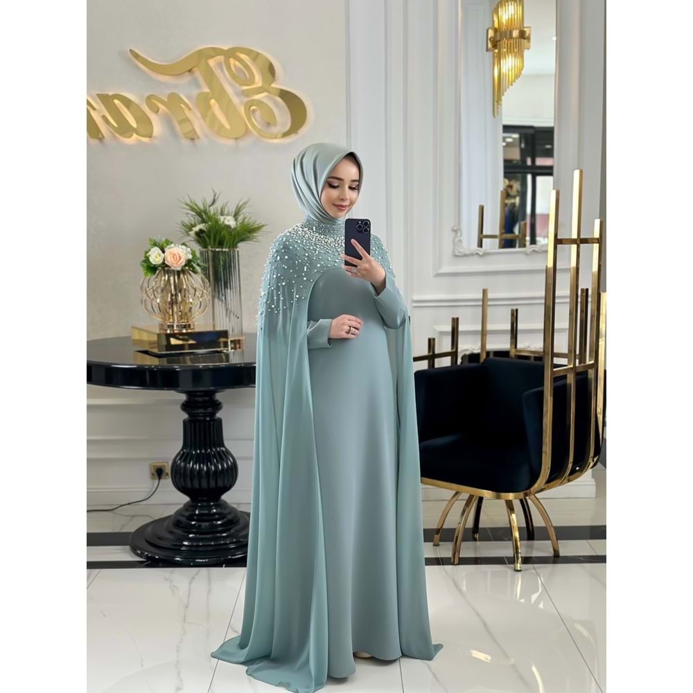 BEESA MİNT YEŞİLİ İNCİ ABAYA TAKIM