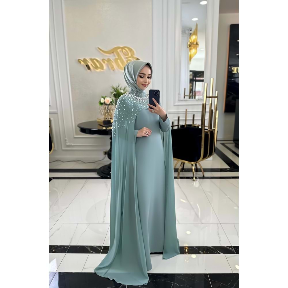 BEESA MİNT YEŞİLİ İNCİ ABAYA TAKIM
