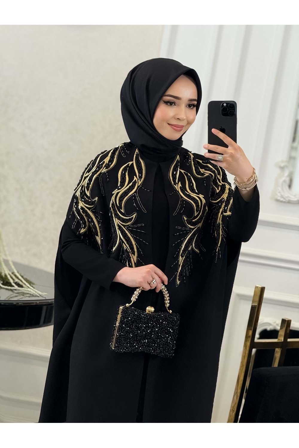 BERENİCE EXCLUSİVE ABAYA TAKIM - SİYAH - 50