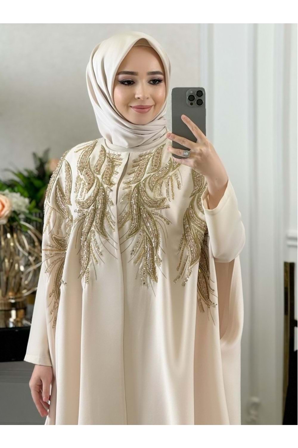 BERENİCE EXCLUSİVE ABAYA TAKIM - BEJ - 44