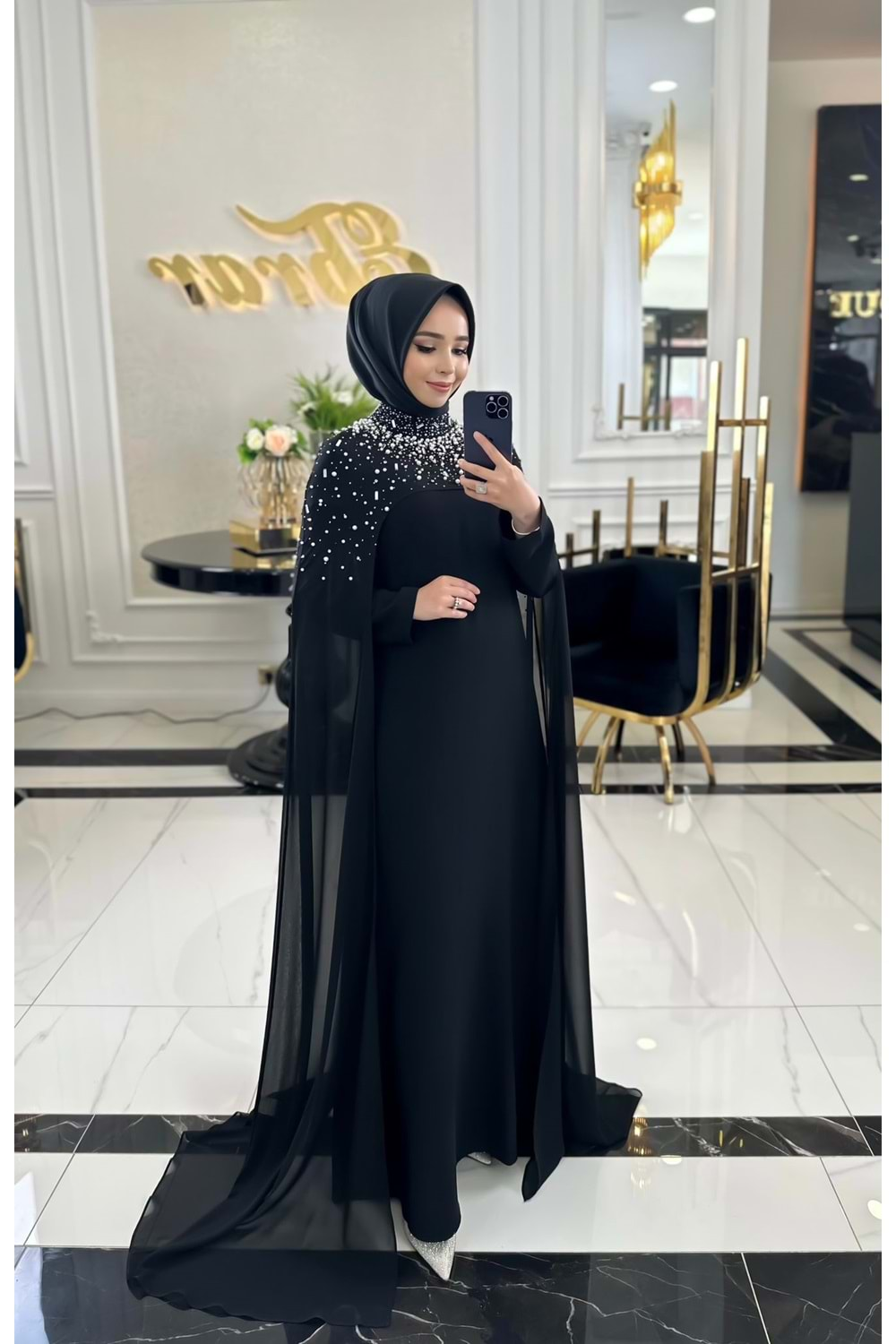 BEESA SİYAH İNCİ ABAYA TAKIM