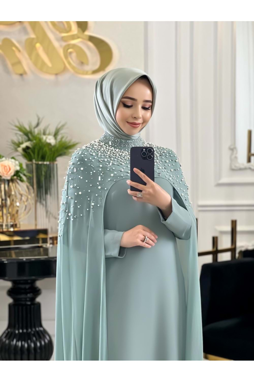 BEESA MİNT YEŞİLİ İNCİ ABAYA TAKIM