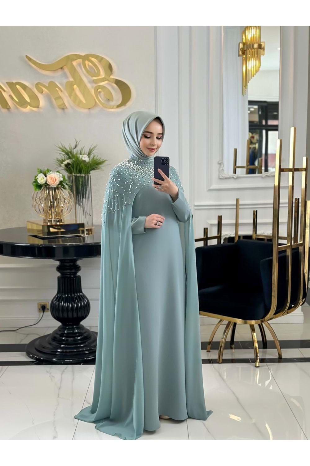 BEESA MİNT YEŞİLİ İNCİ ABAYA TAKIM