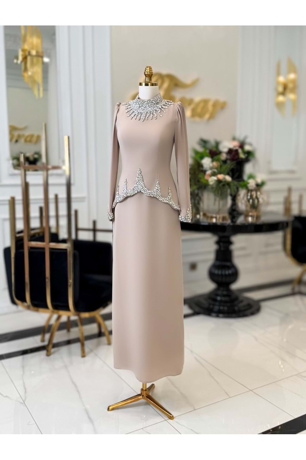 BENSU DRESS BEJ BİG SİZE