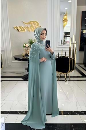 BEESA MİNT YEŞİLİ İNCİ ABAYA TAKIM