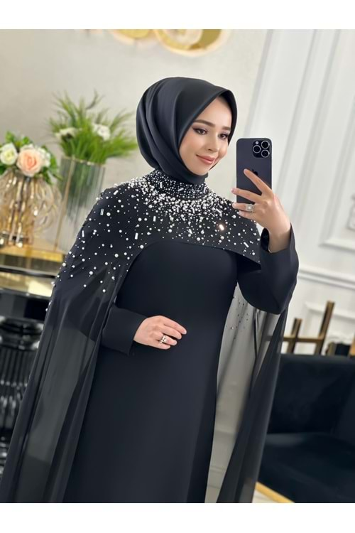 BEESA SİYAH İNCİ ABAYA TAKIM