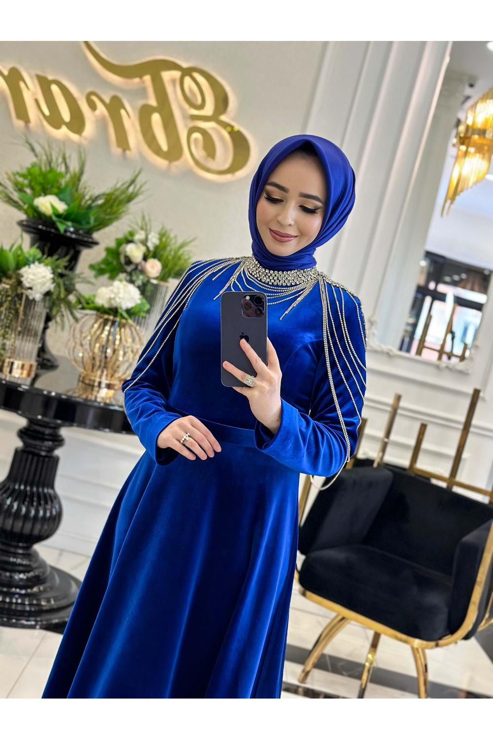 TUBEROSE ELBİSE - SAKS - 44