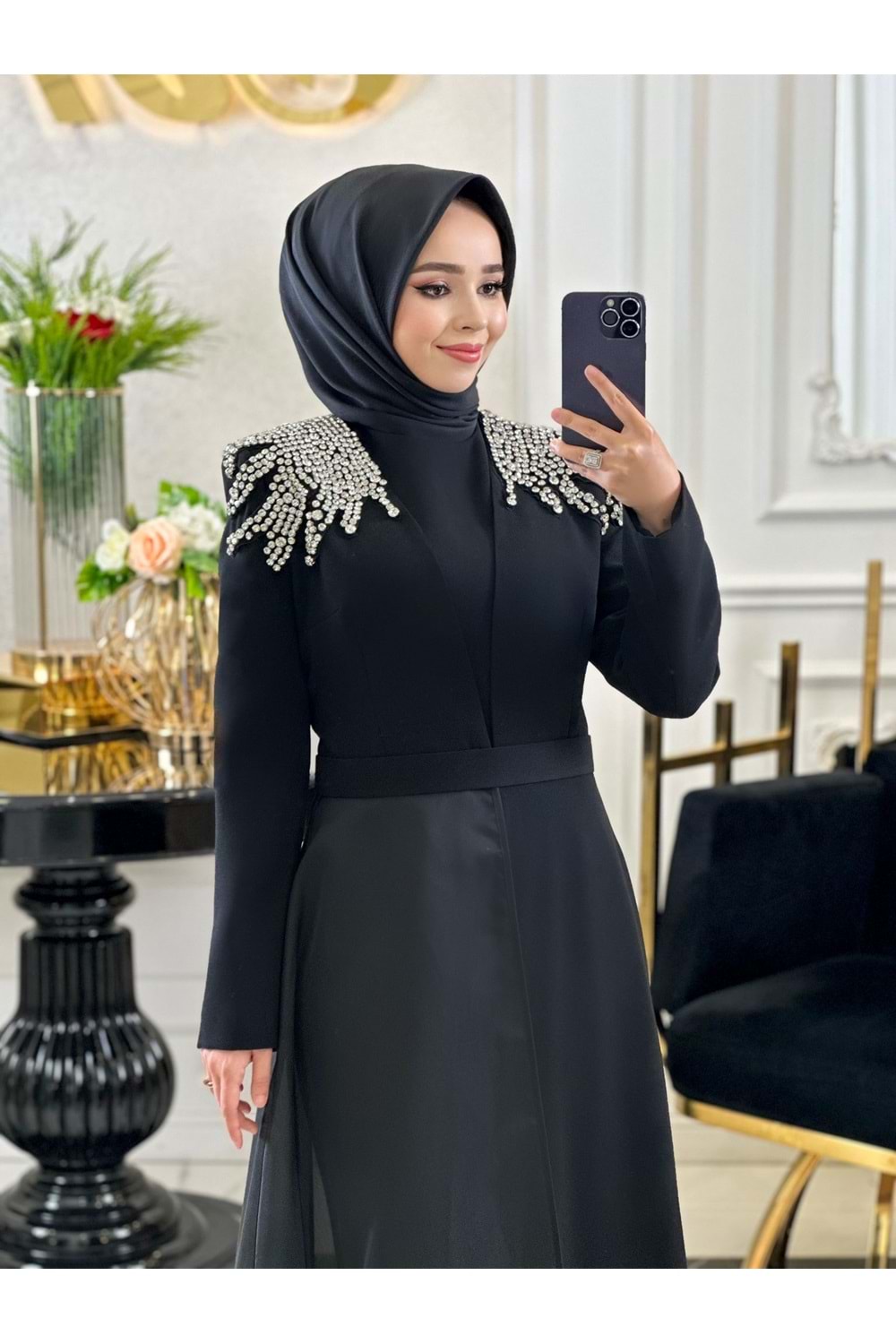 STONE ANGEL VIP ABAYA TAKIM - SİYAH - 38