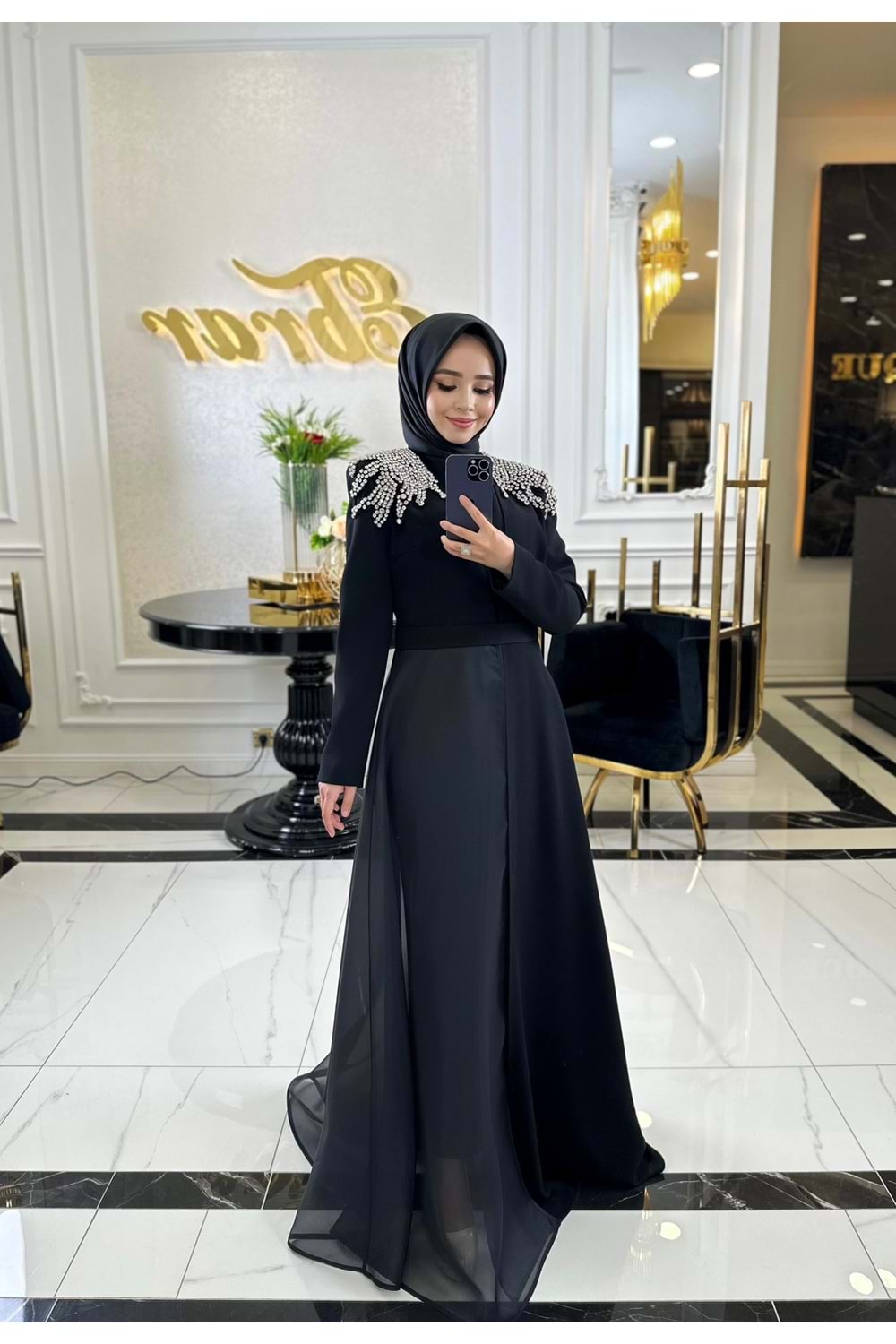 STONE ANGEL VIP ABAYA TAKIM - SİYAH - 42