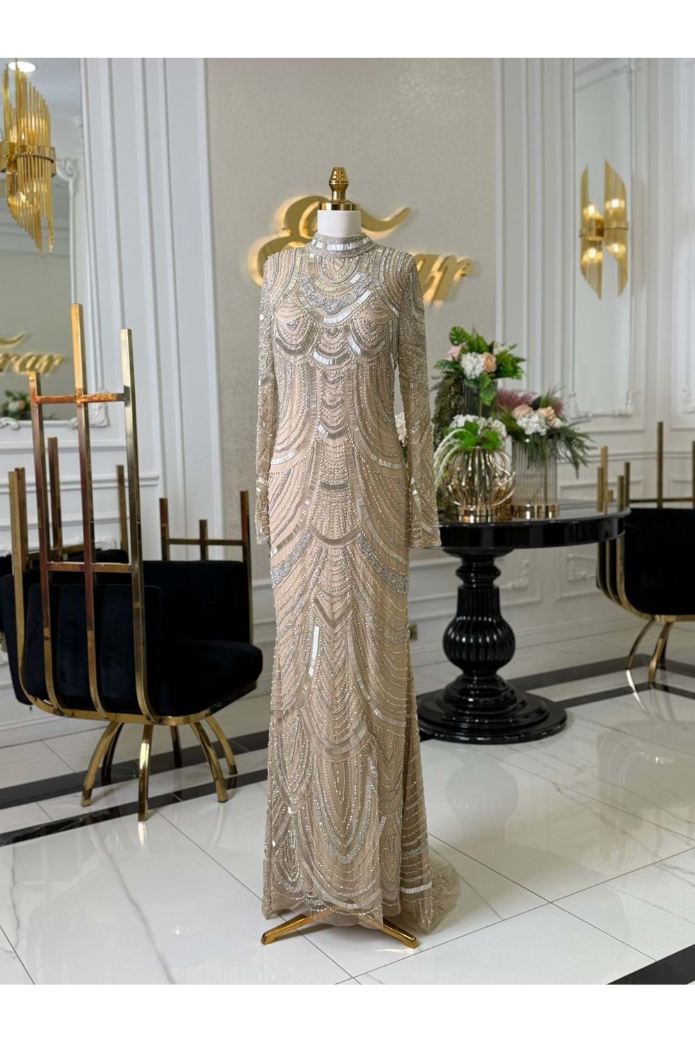 DALİA VIP LUX DRESS - BEJ - XL